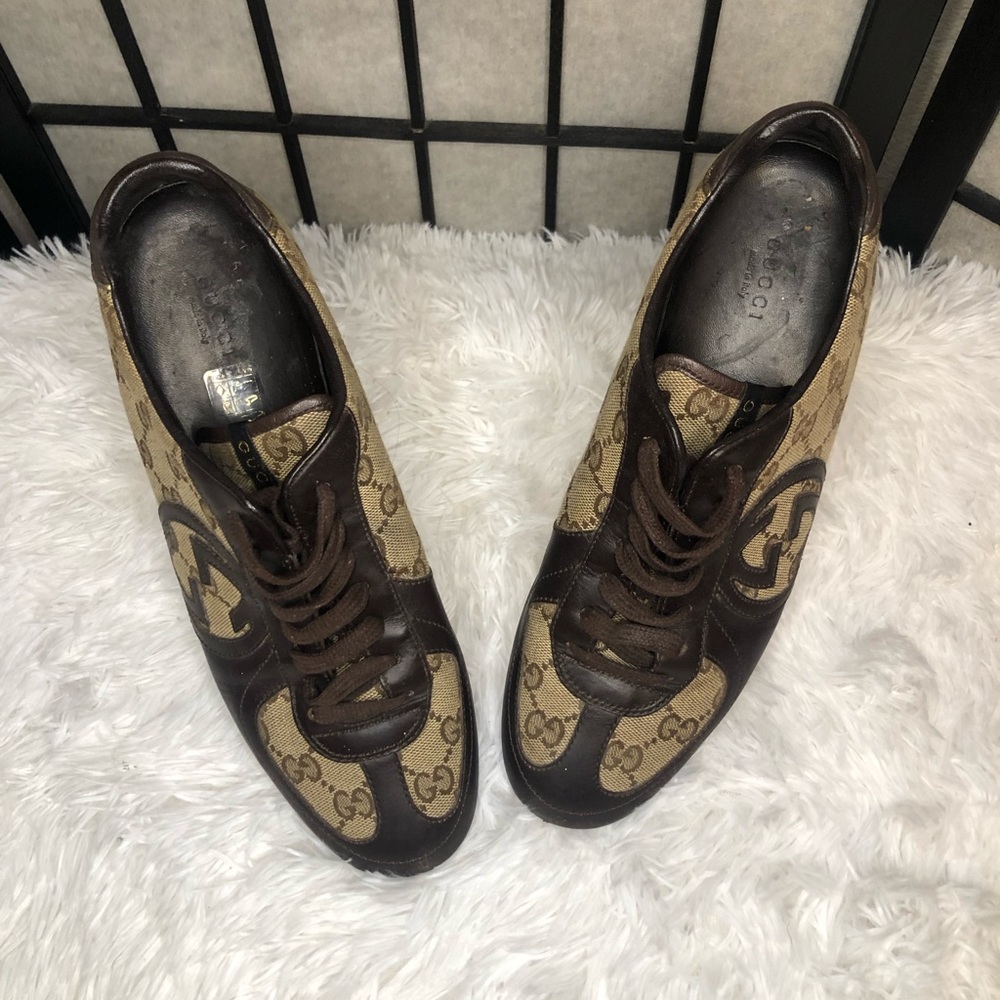Gucci Brown Canvas and Leather Sneakers